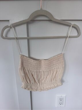 MARBLE Cream Smocked Crop Cami